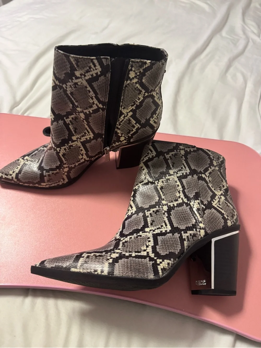 Women’s Gray Snake-Print Ankle Booties